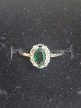 925 Sterling Silver Green Oval Cut CZ Halo Ring Vintage Style